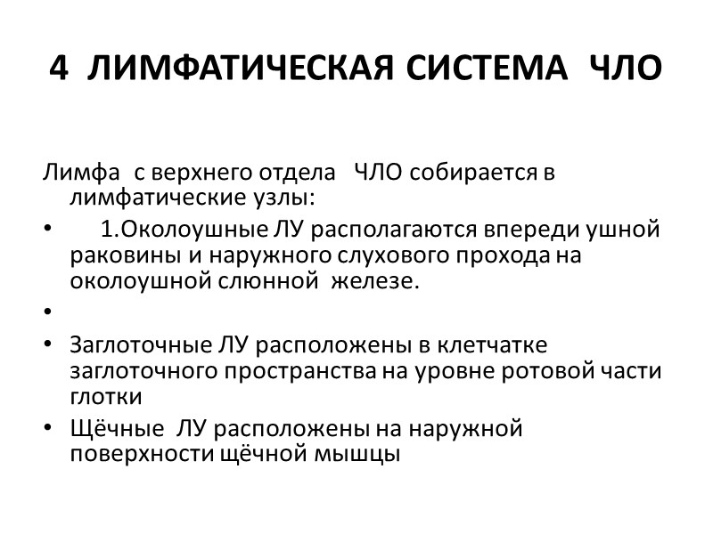 4  ЛИМФАТИЧЕСКАЯ СИСТЕМА  ЧЛО   Лимфа  с верхнего отдела 